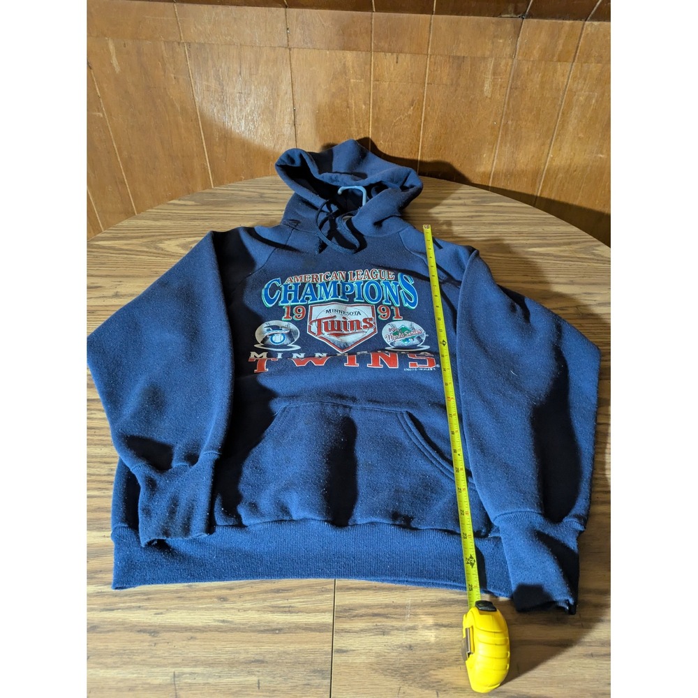 Vintage 1991 Minnesota Twins American League Champions Hoodie Logo 7 Navy L USA
